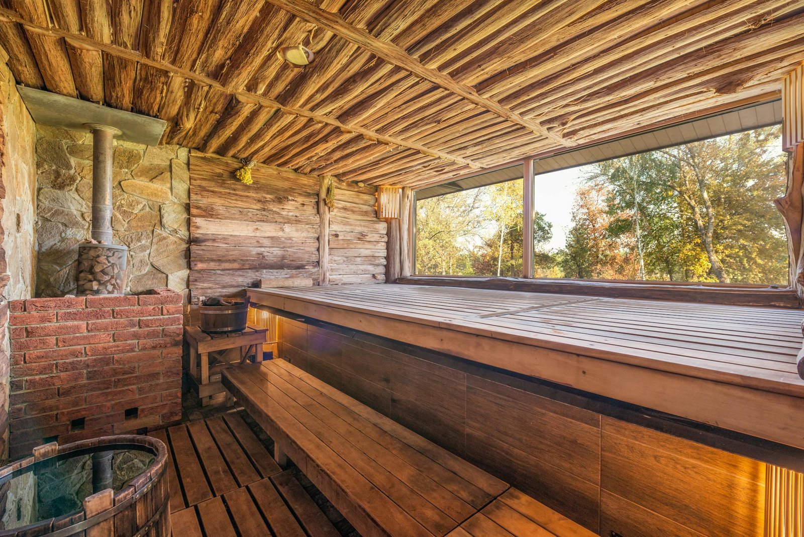 A Sauna Bath with a Wooden Interior